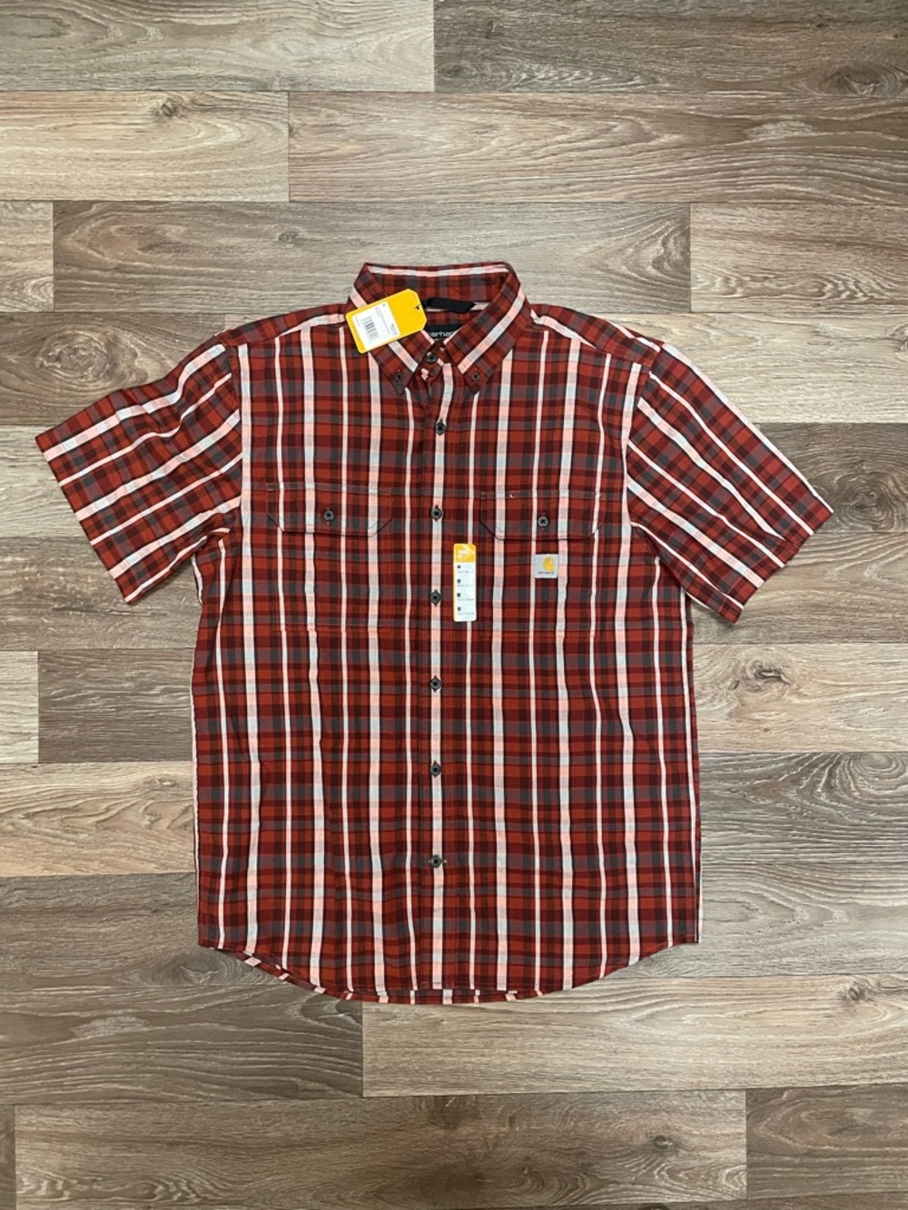 Carhartt Red and Black Plaid Short Sleeve Button-Up Shirt New With Tags